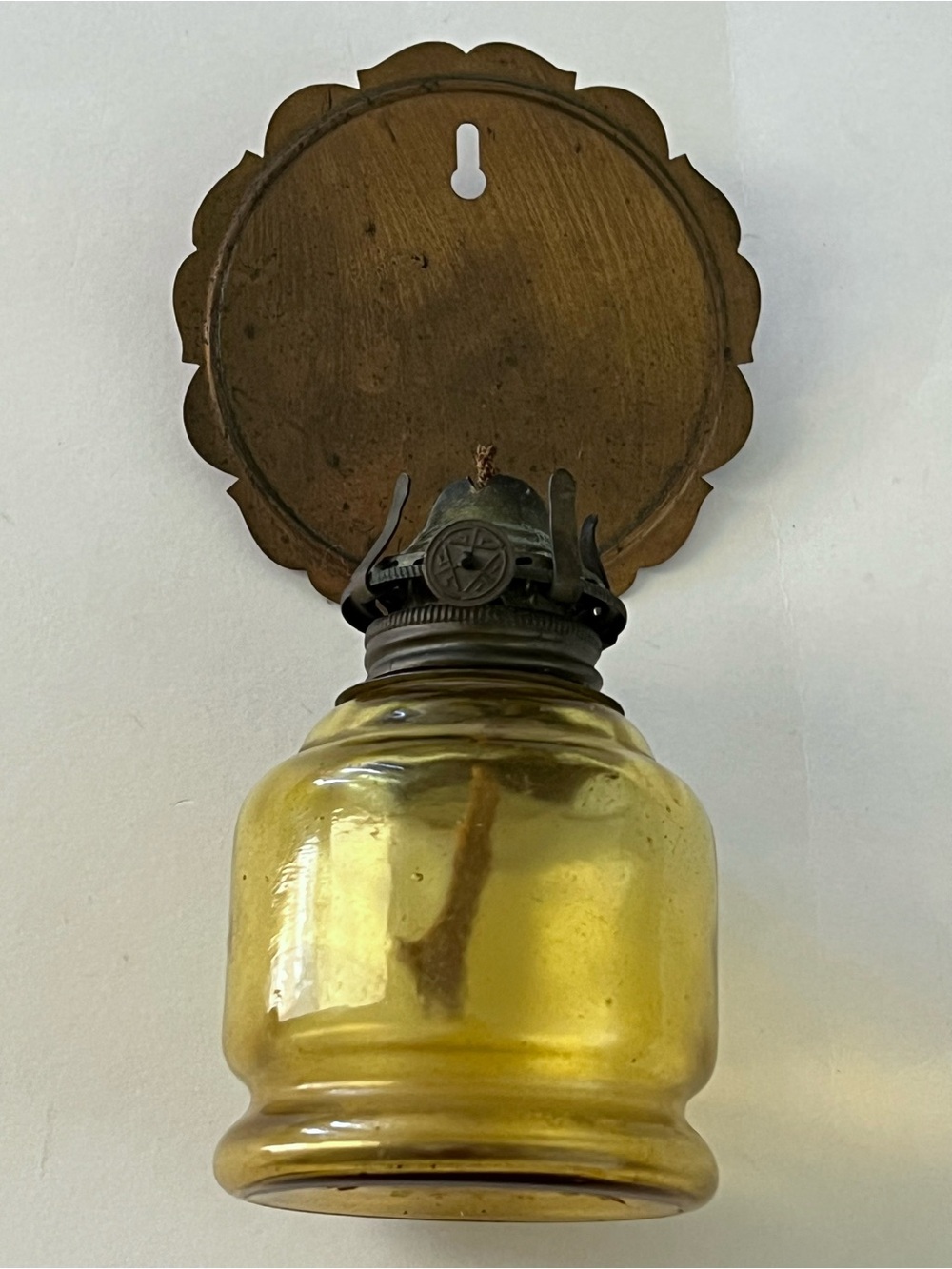 Vintage Salem Lamp Amber Glass Wall Mount Oil Lamp Made In Japan Kerosene Sconce